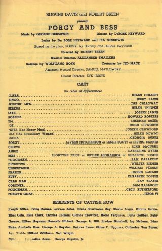 George Gershwin " Porgy And Bess " Leontyne Price / Cab Calloway 1953 Broadside