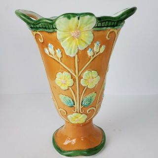 Vintage Art Deco Orange Yellow Floral Vase 12x9 Inch
