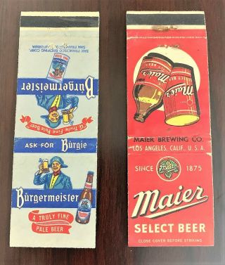 2 Vintage Matchbook Covers - Burgermeister Beer & Maier Select Beer