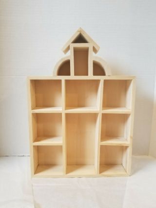 Vtg.  Wood House Shaped Shadow Box Wall Miniature Display Knick Knacks 9 Sections
