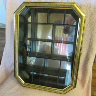 Black & Gold Vintage Wood Shadow Box Wall Shelf Glass Door Display Case