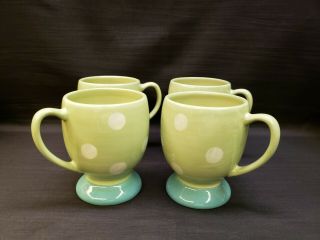 Gail Pittman Set Of 4 Provence Green /white Polka Dot Pedestal Coffee Cups 10 Oz