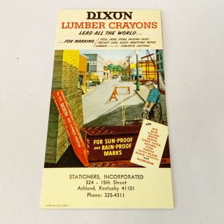 Vintage Dixon Lumber Crayons 3 1/2” X 6 1/4” Advertising Paper Blotter Card