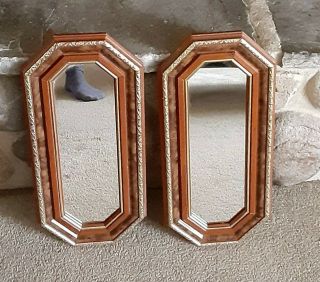 Two Vintage Homeco Wood & Gold Accent Octagon Wall Art Mirrors Home Interiors