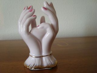 VTG 1950 ' s Lefton ' s Pink Lady Hands Vase 5 inches tall Hand Painted 904B 3