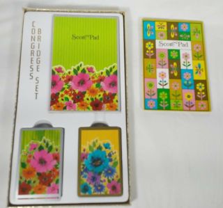 Bridge Set And Score Pad Floral Design Congress Cards Vintage