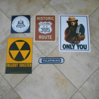 Set Of 5 Vintage Wall Or Garage Metal Signs