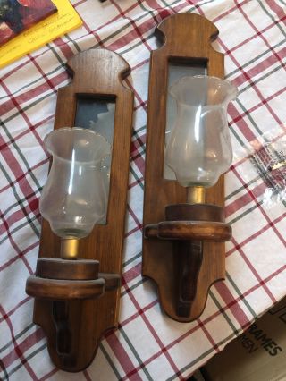 Vintage Home Interior Wooden Mirrored Candle Holder Wall Sconce