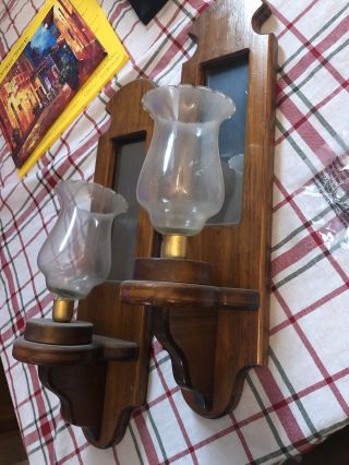 Vintage Home Interior Wooden Mirrored Candle Holder Wall Sconce 2