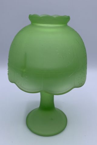 Vtg Green Frosted Glass Fairy Lamp 2 Piece Votive Tea Light Candle Holder 5.  5”
