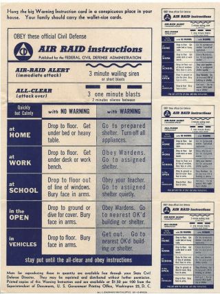 1951 Cold War Civil Defense Air Raid Instructions - Home,  School,  Work,  Vehicle