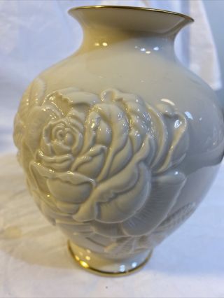 Lenox Vase Embellished With Rose Bud & Gold Trim Vintage 1980 