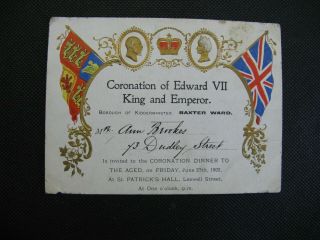 Antique Invitation To Edward Vii Coronation Dinner - Kidderminster 1902
