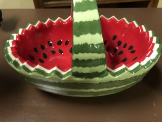 Vintage Ceramic Watermelon Basket With Handle Serving Bowl