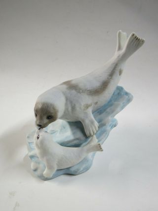 1998 Home Interiors Masterpiece Porcelain Harp Seals Endangered Species 1127