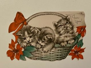 Rare Vintage Hallmark Kitty Cat Kitten Christmas Greeting Card
