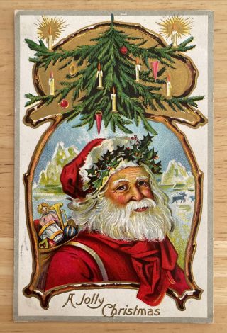 Antique/vintage Christmas Post Card - Santa With Bag Of Toys