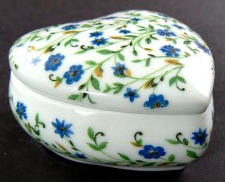 Vintage Limoges France Porcelain Trinket Box Heart Shaped Blue Flowers (w1 - 6)
