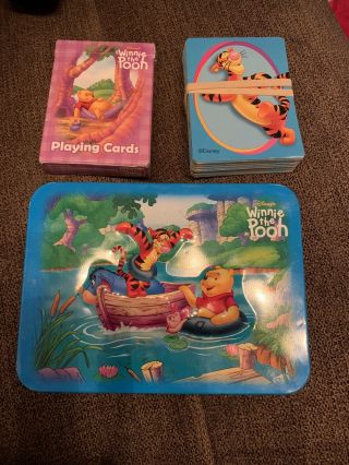 Vintage 1999 Winnie The Pooh Collector Tin W/2 Decks Of Playing Cards
