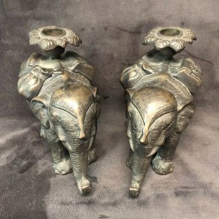 Heavy Metal,  Bronze?,  Elephant Candle Holders,  Large,  Pair 6x3.  5”