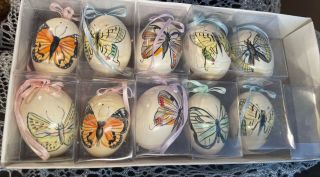 Vintage Easter Hand Painted Real Egg Shells Holiday Decor/ornament Set Of 10
