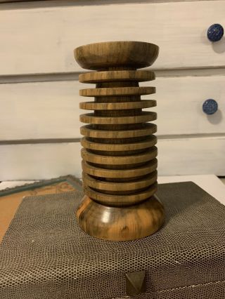 Vintage Mid Century Modern Wood Candleholder Signed Handmade