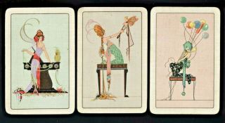 3 Vintage Swap Playing Cards Art Nouveau Women Great Hair Dos Clothes Fairy
