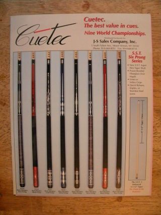 Cuetec Pool Cues Brochure 1999 Vintage Sticks Cases