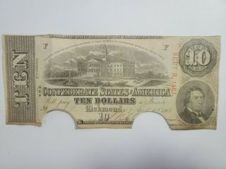 September 1863 Cancel $10 Ten Dollar Csa Confederate States Of America Richmond