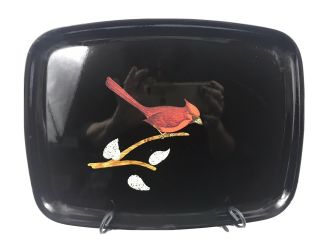 Vintage Couroc Of Montery Tray 13 " X 10 " Black Lacquer Cardinal Bird Wood Inlay