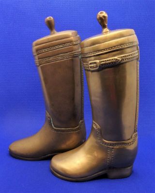 Vtg Brass English Riding Boots Book Ends 7 - 1/2 " Tall