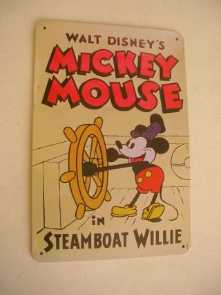Vintage Tin Advertisement - Walt Disneys - Mickey Mouse In Steamboat Willie.
