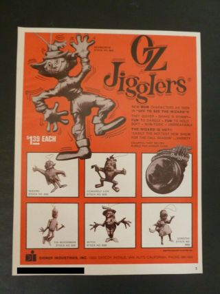 Vtg Rare 1968 Dealer Ad – Diener Industries Oz Jigglers Wizard Of Oz 1960’s Toy