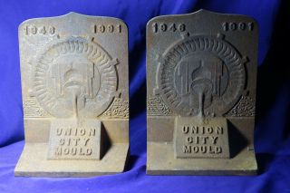 Antique Cast Iron Book Ends Union City Mould Indiana?1846 - 1991