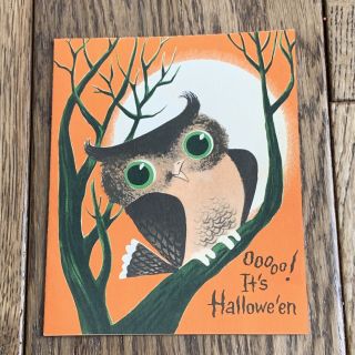 Vintage 1950’s Norcross Halloween Card W/ Owl Signed “love,  Mother ‘53”