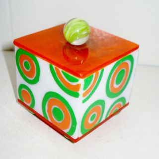 Vintage Usa Art Glass Trinket Box Flowery Hippie Looking Design Nr