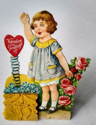 Girl Jack In The Box Germany Vtg Standing Mechanical Valentine Day Card