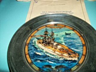 U.  S.  Historical Society Stained Glass & Pewter Rim " U.  S.  A.  Arizona " Ship Plate