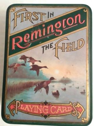 Remington First In The Field Metal Tin And Playing Cards 2 Decks