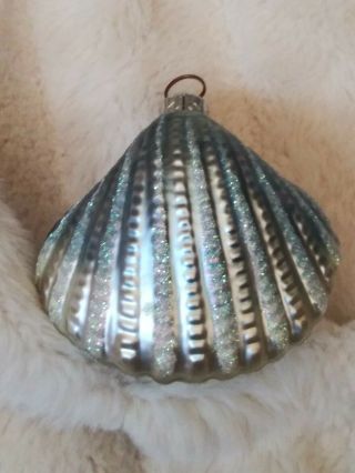 9750 Patricia Breen A Walk On The Beach Blue Shell Glass Christmas Ornament