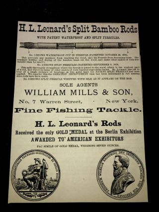 1882 H.  L.  Leonard Bamboo Fishing Rods Advertising - York