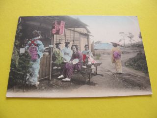 Japanese Geisha Girls Hand Coloured Japan Postcard
