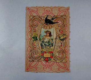 Antique Colorful,  Victorian Valentines,  Paper Lace,  Layered Young Girl Bird
