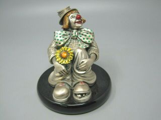 Mida Argenti Sterling Silver Clown Figurine,  With Flower,  Hand Painted,  Italy 5 "