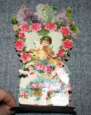 Antique Victorian Fold Out Pop Up Valentines Card - Made In Germany