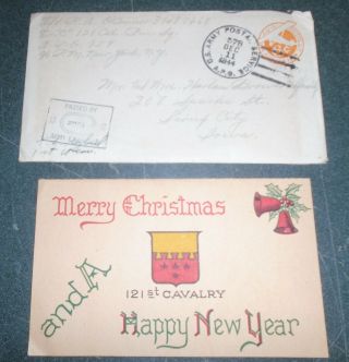 Wwii 121st Cavalry Christmas Card With Envelope Dec,  11,  1944
