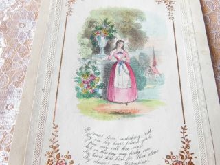 Victorian Paper Lace Valentine Card/Lady Standing in Garden 2