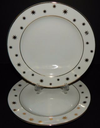 2 Lillian Vernon White Salad Bread Plates With Gold Rim And Stars