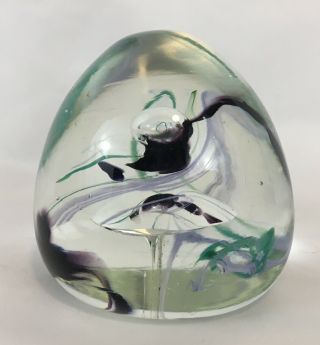 Tom Philabaum Studios Art Glass Bubble Swirl Egg Paperweight Signed & Dated 1990