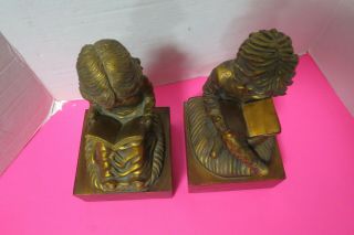 Bookends Boy Girl Reading Book Set Of 2 Ceramic Wood Copper Color 10 " Tall